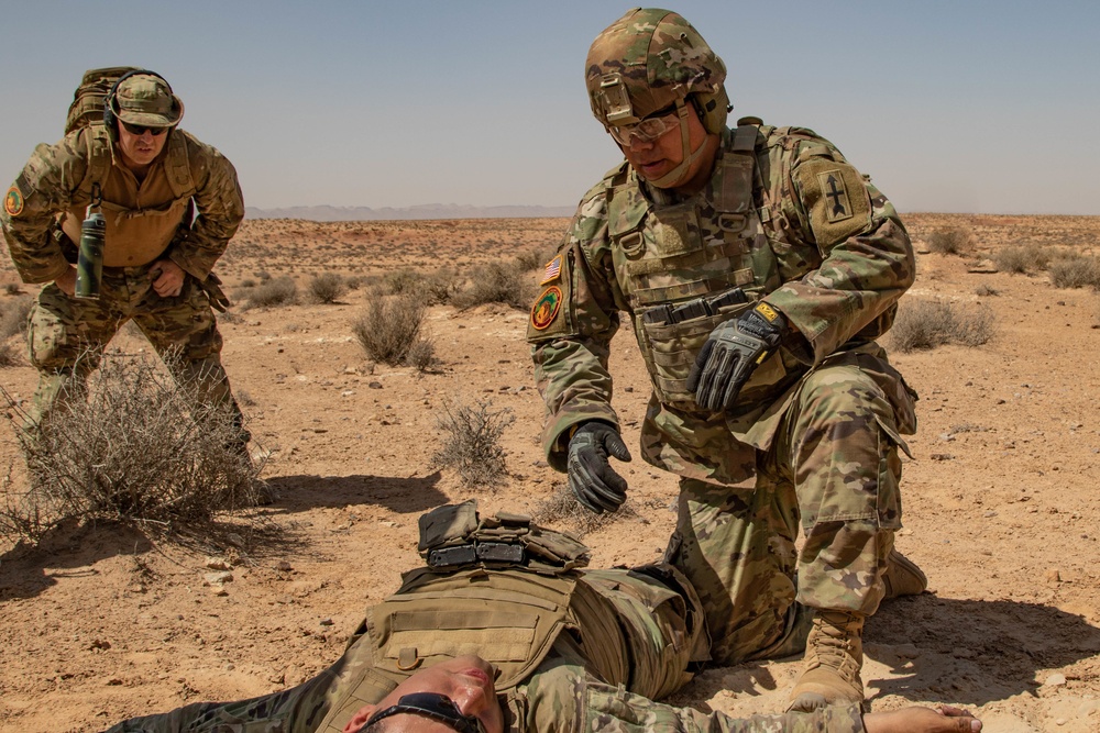 3rd Battalion, 126th Infantry Regiment practices combat lifesaver and prisoner of war tactics during African Lion 22 in Tunisia