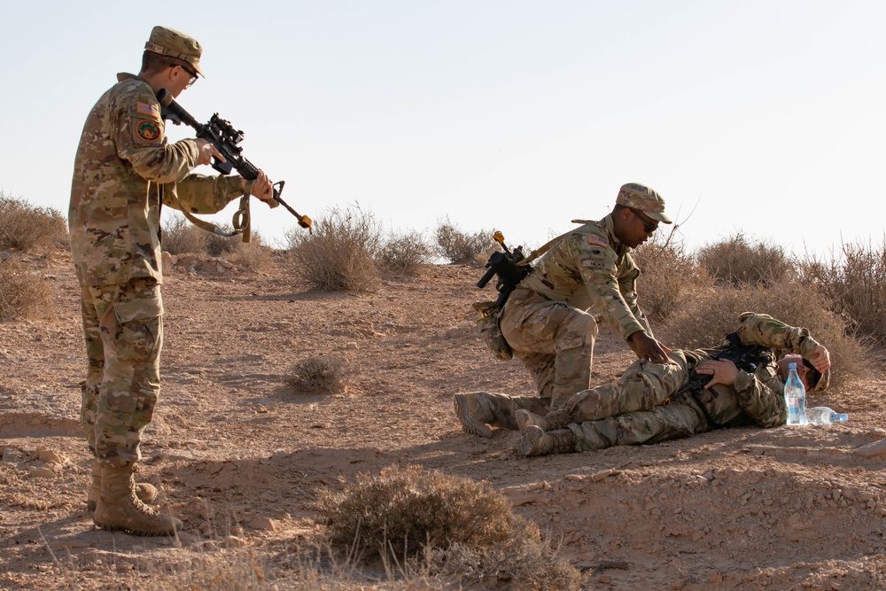 3rd Battalion, 126th Infantry Regiment practices combat lifesaver and prisoner of war tactics during African Lion 22 in Tunisia