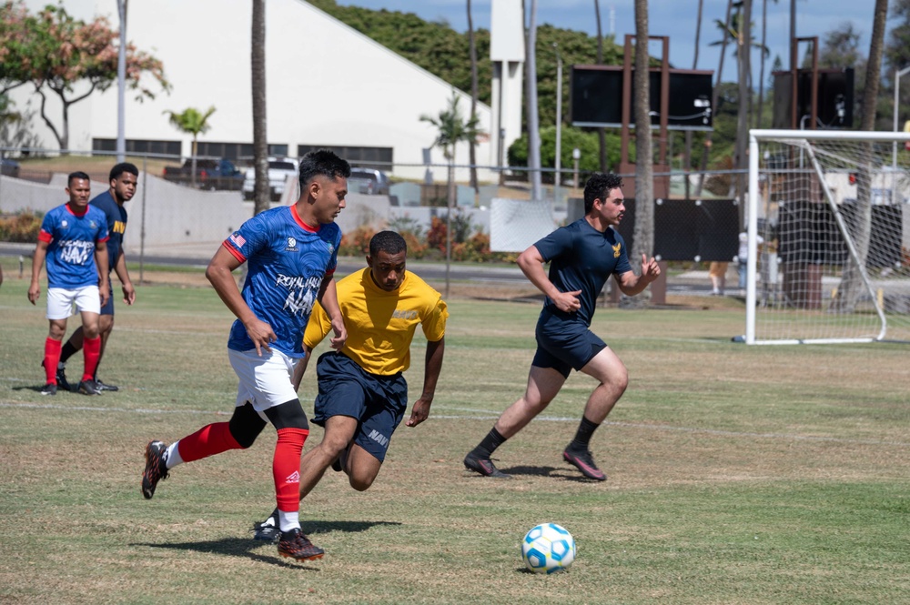 USS Spruance and KD Lekir Sailors compete in a RIMPAC 2022 soccer match USS Spruance and KD Lekir Sailors compete in a RIMPAC 2022 soccer match