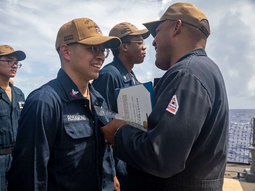 Sailors Aboard USS Dewey (DDG 105) Conduct Awards Quarters