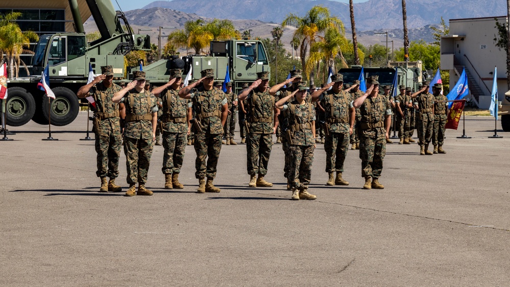 U.S. Marines with 1st Transportation Battalion conduct a change of command ceremony