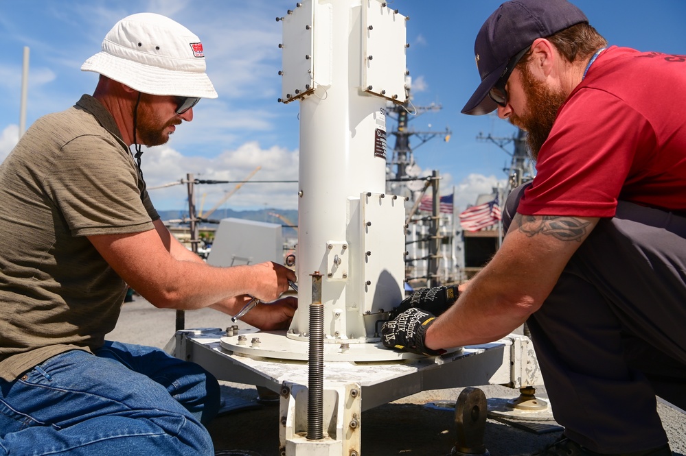 NSWC Corona Technicians prepare the USS Fitzgerald for PACDRAGON 2022