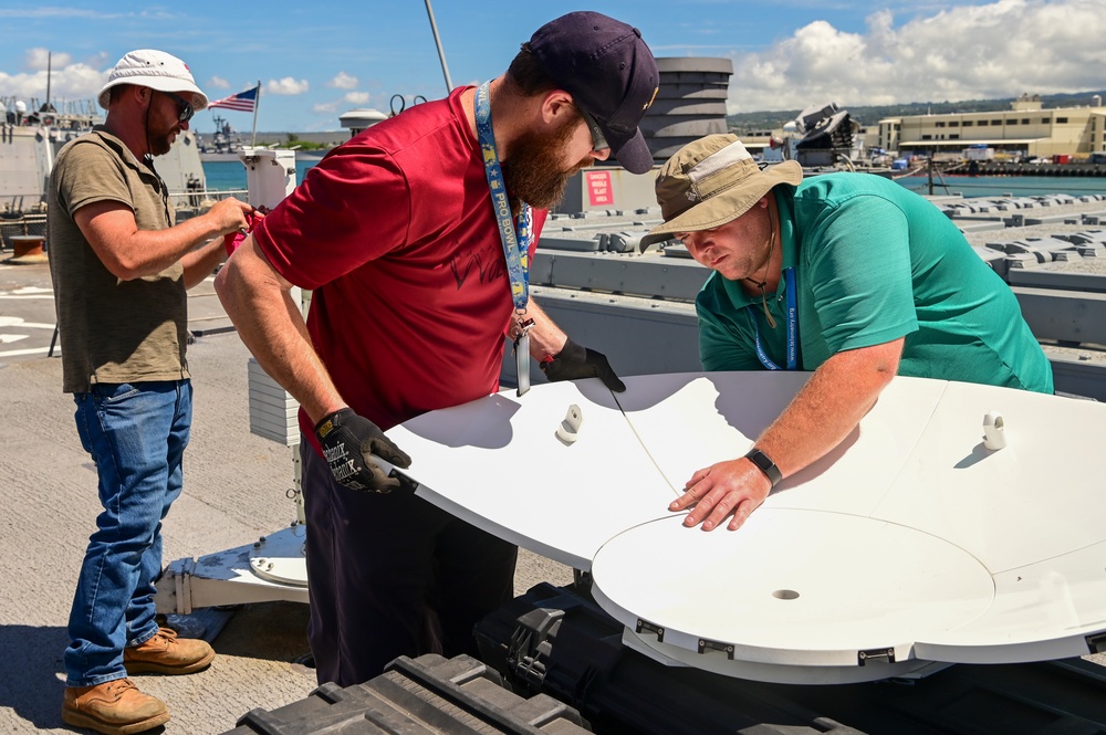 NSWC Corona Technicians prepare the USS Fitzgerald for PACDRAGON 2022