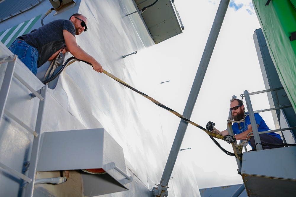 NSWC Corona Technicians prepare the USS Fitzgerald for PACDRAGON 2022