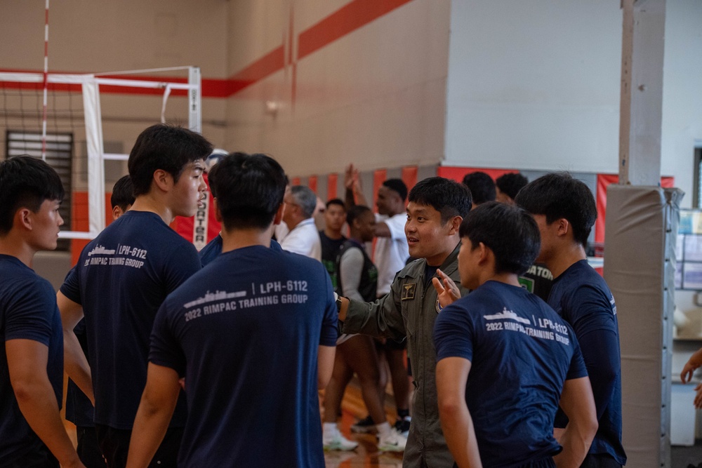 Republic of Korea Navy Sailors play a game of volley ball during RIMPAC 2022