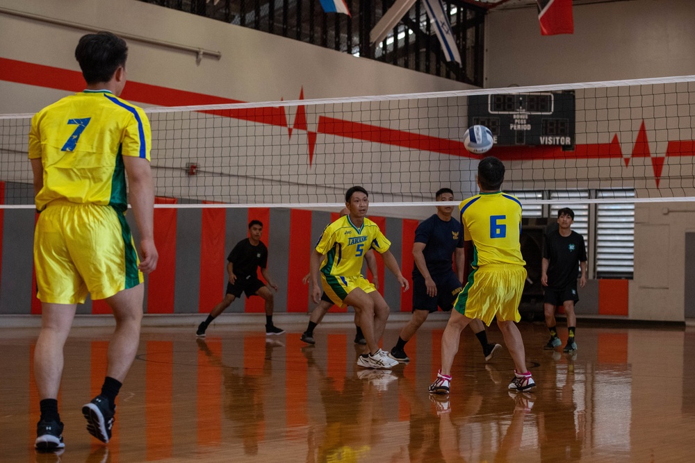 Japan Maritime Self-Defense Force Sailors play volleyball during RIMPAC 2022