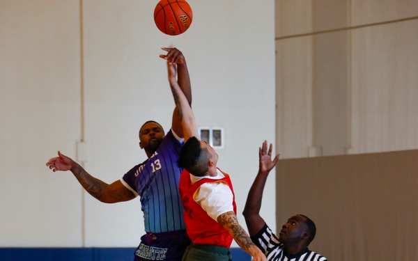 U.S. Navy Sailors from Abraham Lincoln, Michael Monsoor participate in a basketball game during RIMPAC 2022