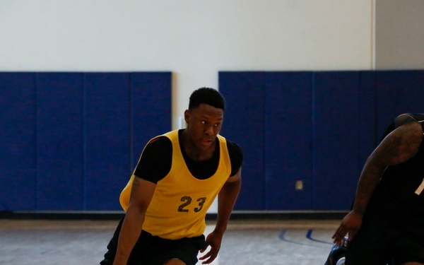 U.S. Navy Sailors from Abraham Lincoln, Fitzgerald participate in a basketball game during RIMPAC 2022