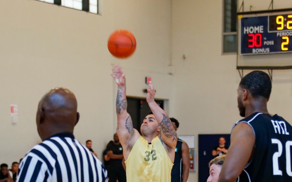 U.S. Navy Sailors from Abraham Lincoln, Fitzgerald participate in a basketball game during RIMPAC 2022
