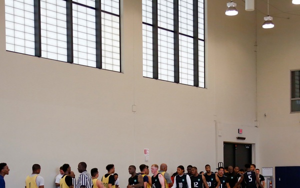 U.S. Navy Sailors from Abraham Lincoln, Fitzgerald participate in a basketball game during RIMPAC 2022