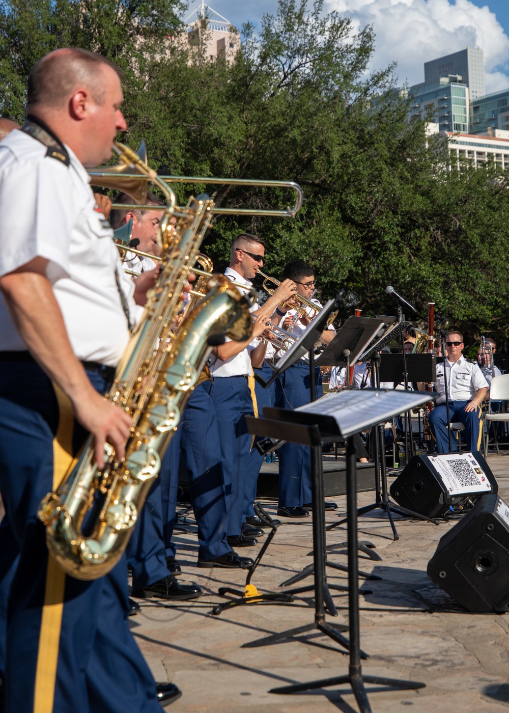 Fort Sam's Own 323d Army Band and the 78th Army Reserve  Band perform together at the Alamo