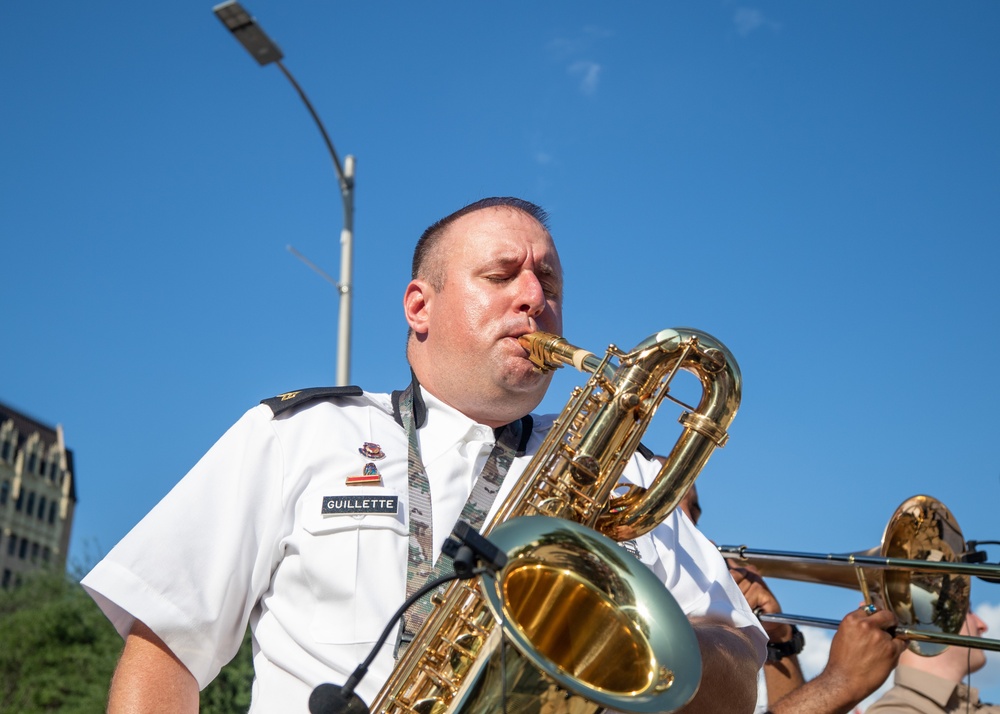 Fort Sam's Own 323d Army Band and the 78th Band perform together at the Alamo