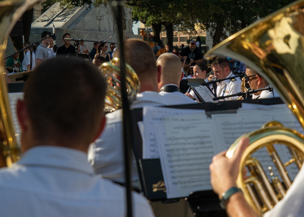 Fort Sam's Own 323d Army Band and the 78th Army Reserve Band perform together at the Alamo