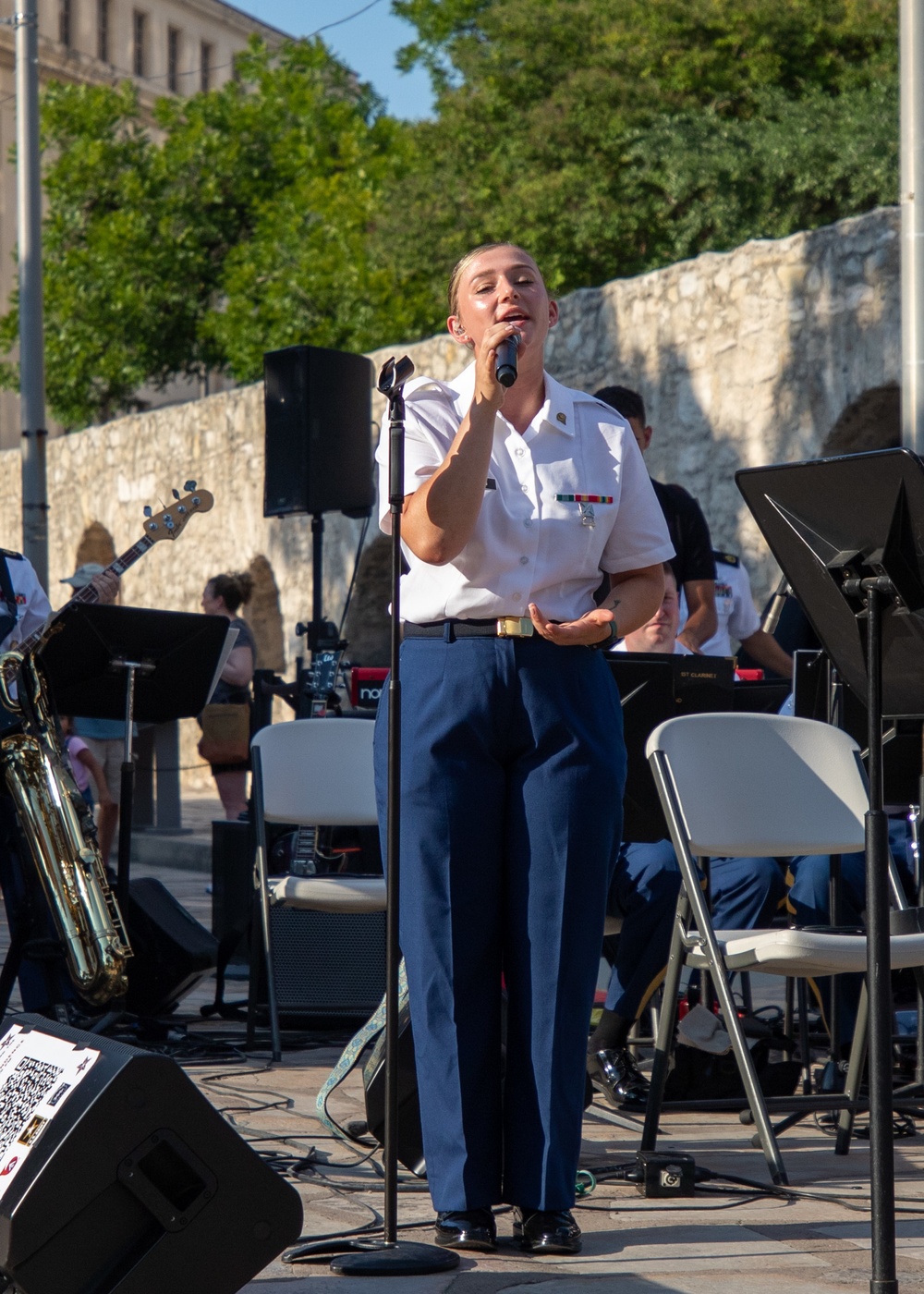 Fort Sam's Own 323d Army Band and the 78th Army Reserve Band perform together at the Alamo