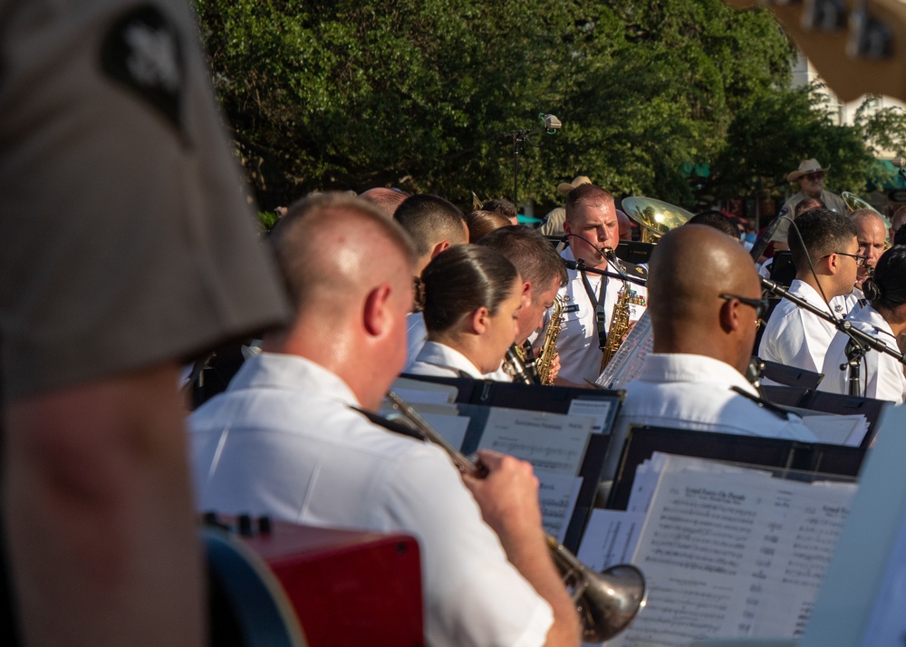 Fort Sam's Own 323d Army Band and the 78th Army Reserve Band perform together at the Alamo