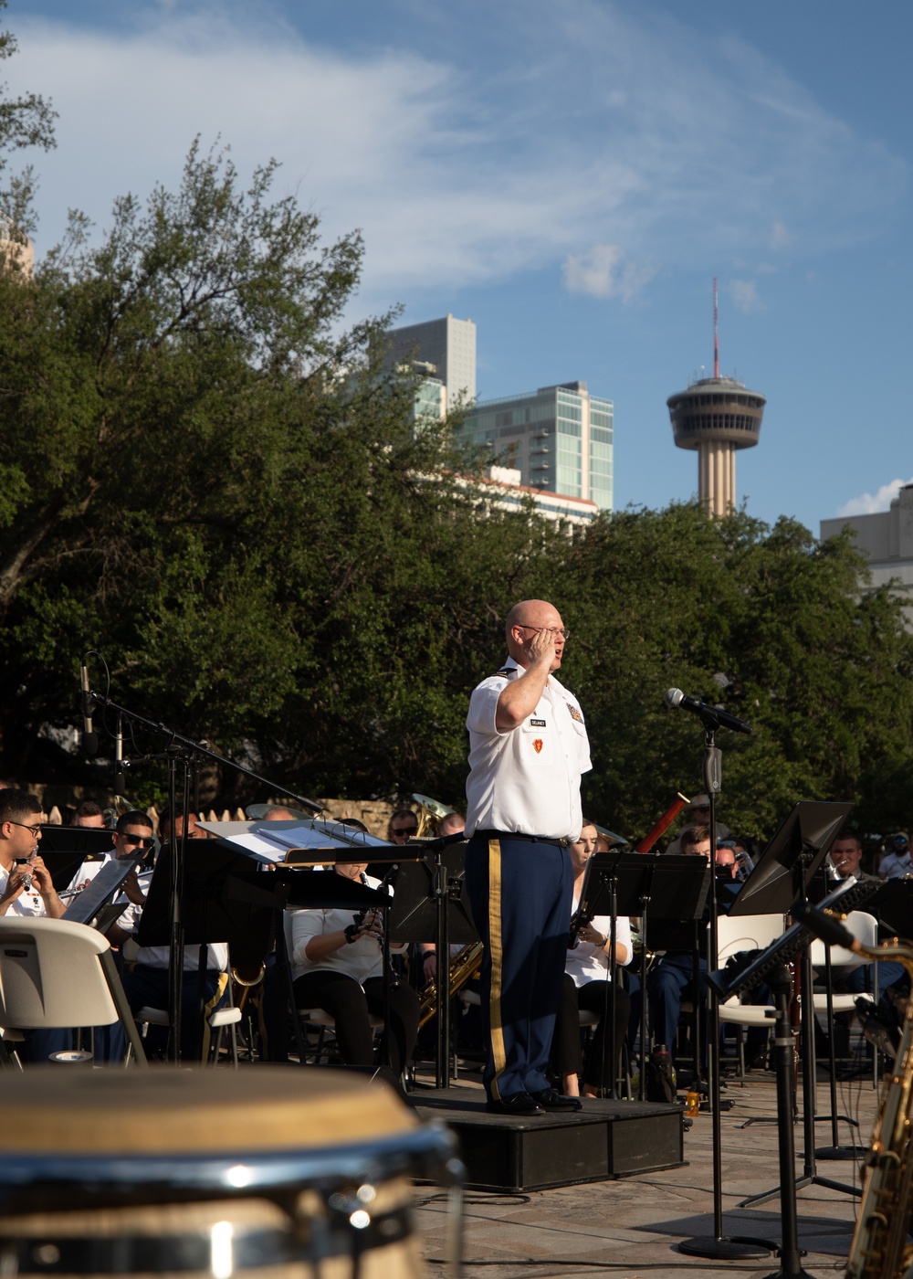 Fort Sam's Own 323d Army Band and the 78th Band perform together at the Alamo