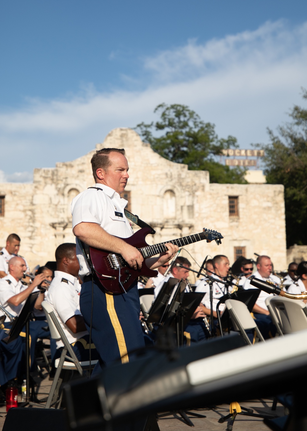 Fort Sam's Own 323d Army Band and the 78th Army Reserve Band perform together at the Alamo