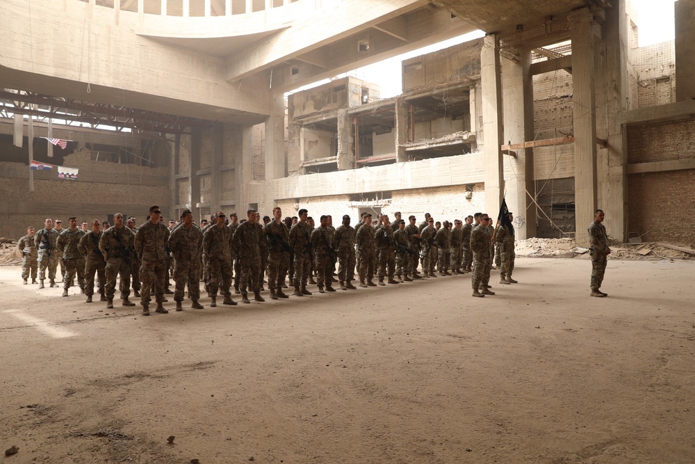 CJTF-OIR’s Task Force Santiago conducts a Soldier sleeve insignia ceremony June 22, 2022, at Union III Forward Operating Base, Iraq