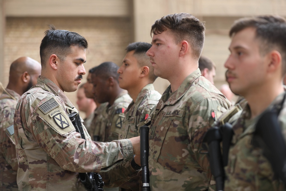 CJTF-OIR’s Task Force Santiago conducts a Soldier sleeve insignia ceremony June 22, 2022, at Union III Forward Operating Base, Iraq