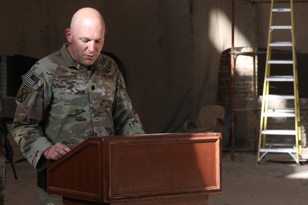 CJTF-OIR’s Task Force Santiago conducts a Soldier sleeve insignia ceremony June 22, 2022, at Union III Forward Operating Base, Iraq