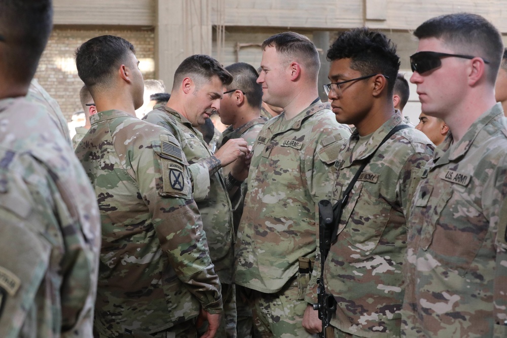 CJTF-OIR’s Task Force Santiago conducts a Soldier sleeve insignia ceremony June 22, 2022, at Union III Forward Operating Base, Iraq