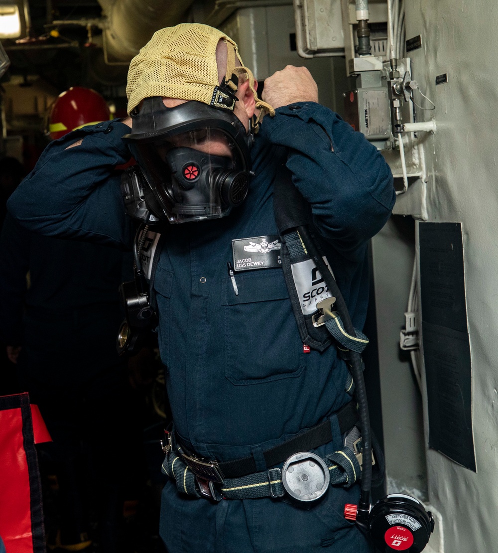 Sailors Conduct Damage Control Drill Aboard USS Dewey (DDG 105)