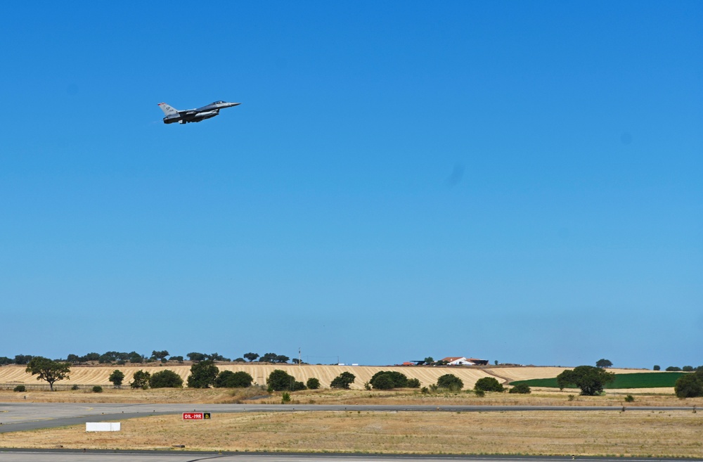 U.S. Air Force F-16 Fighting Falcon aircraft from the 480th Fighter Squadron takes off at Exercise Real Thaw 22