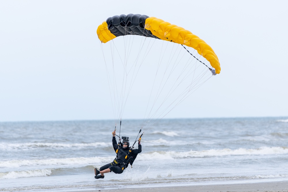 Swooping into the landing  zone with the Golden Knights