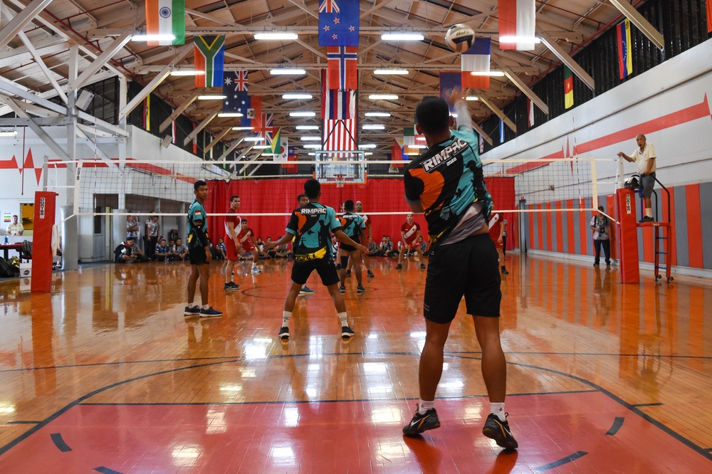 Indonesian and Peruvian Navy Sailors Compete in a Volleyball Tournament at RIMPAC 2022