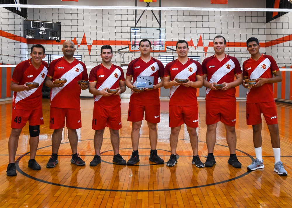 Indonesian and Peruvian Navy Sailors Compete in a Volleyball Tournament at RIMPAC 2022