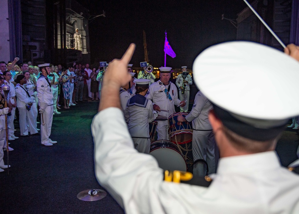 Partner Nations gather for a Reception aboard Royal Australian Navy landing helicopter dock HMAS Canberra (L02)