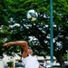 U.S. Navy Sailors from Abraham Lincoln, William P. Lawrence compete in a volleyball game during RIMPAC 2022