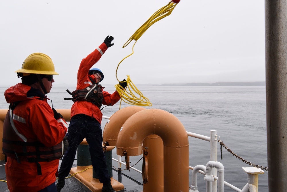 U.S. Coast Guard Cutter Oak tows French navy ship during Exercise Argus