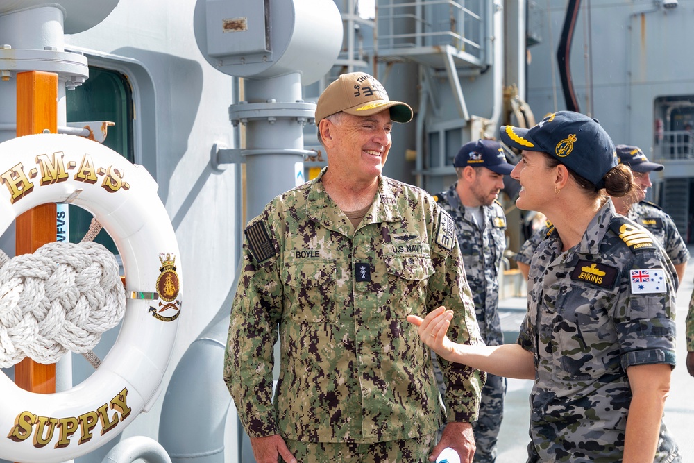 Vice Adm. Michael Boyle visit to HMAS Supply