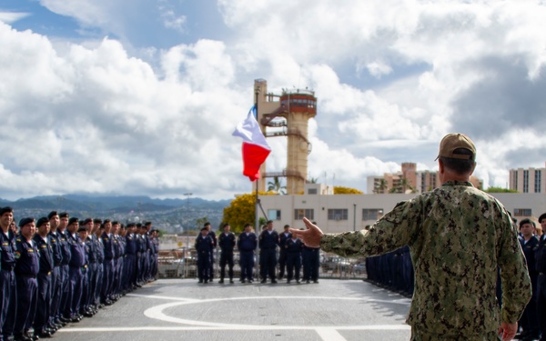 RIMPAC 2022 Commander Addresses the Crew of CNS Almirante Lynch (FF 07)