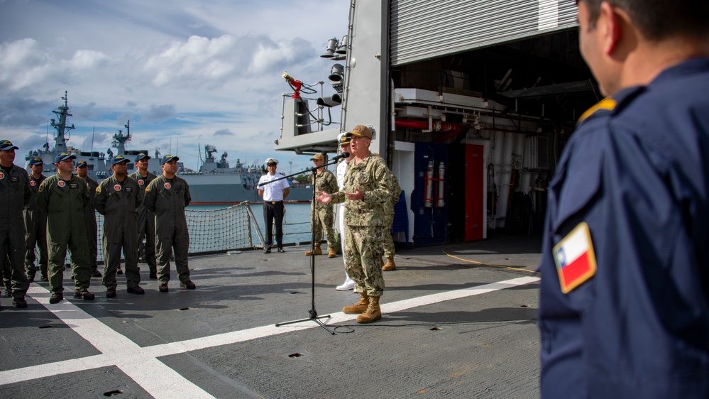 RIMPAC 2022 Commander Addresses the Crew of CNS Almirante Lynch (FF 07)