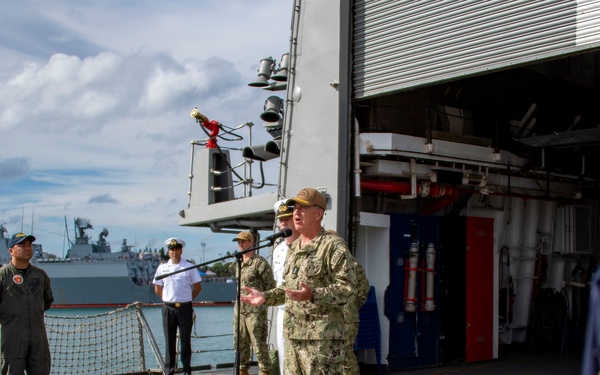 RIMPAC 2022 Commander Addresses the Crew of CNS Almirante Lynch (FF 07)