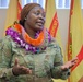 Master Sgt. Herinah Asaah speaks at an award ceremony and farewell event in her honor