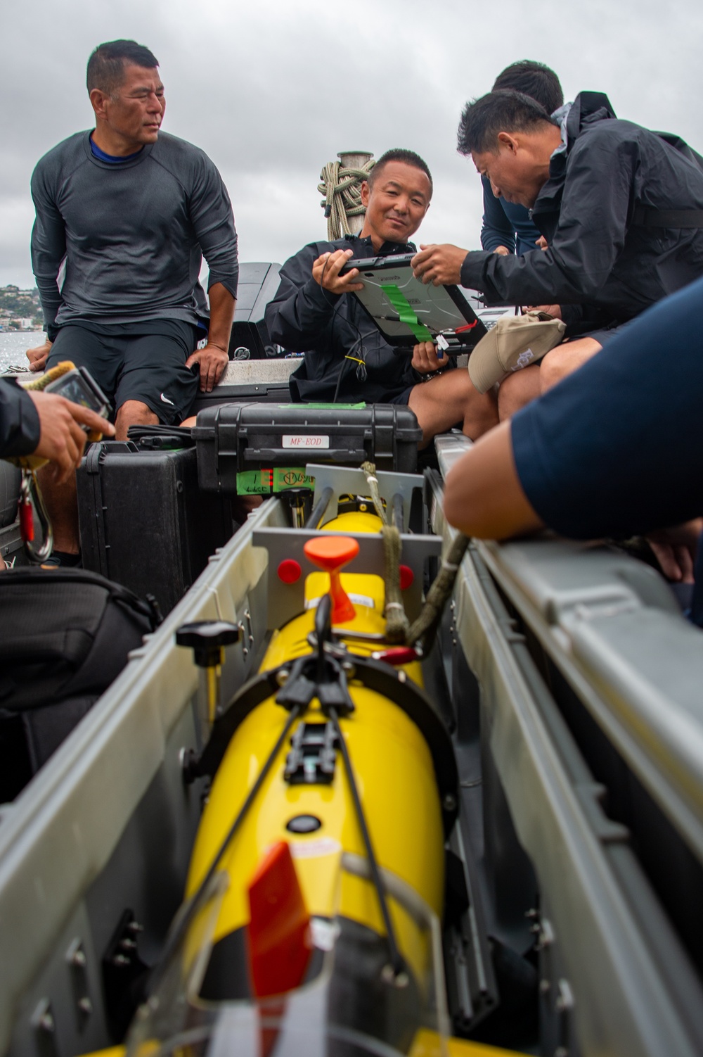 Japan Maritime Self-Defense Force Sailors Conduct AUV Calibration