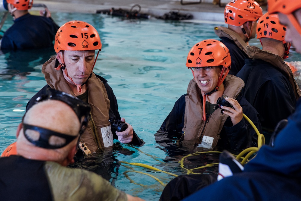 U.S. Marines with 26th Marine Expeditionary Unit conduct underwater egress training