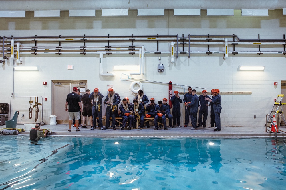 U.S. Marines with 26th Marine Expeditionary Unit conduct underwater egress training