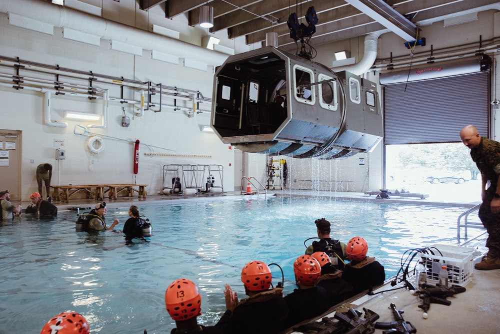 U.S. Marines with 26th Marine Expeditionary Unit conduct underwater egress training