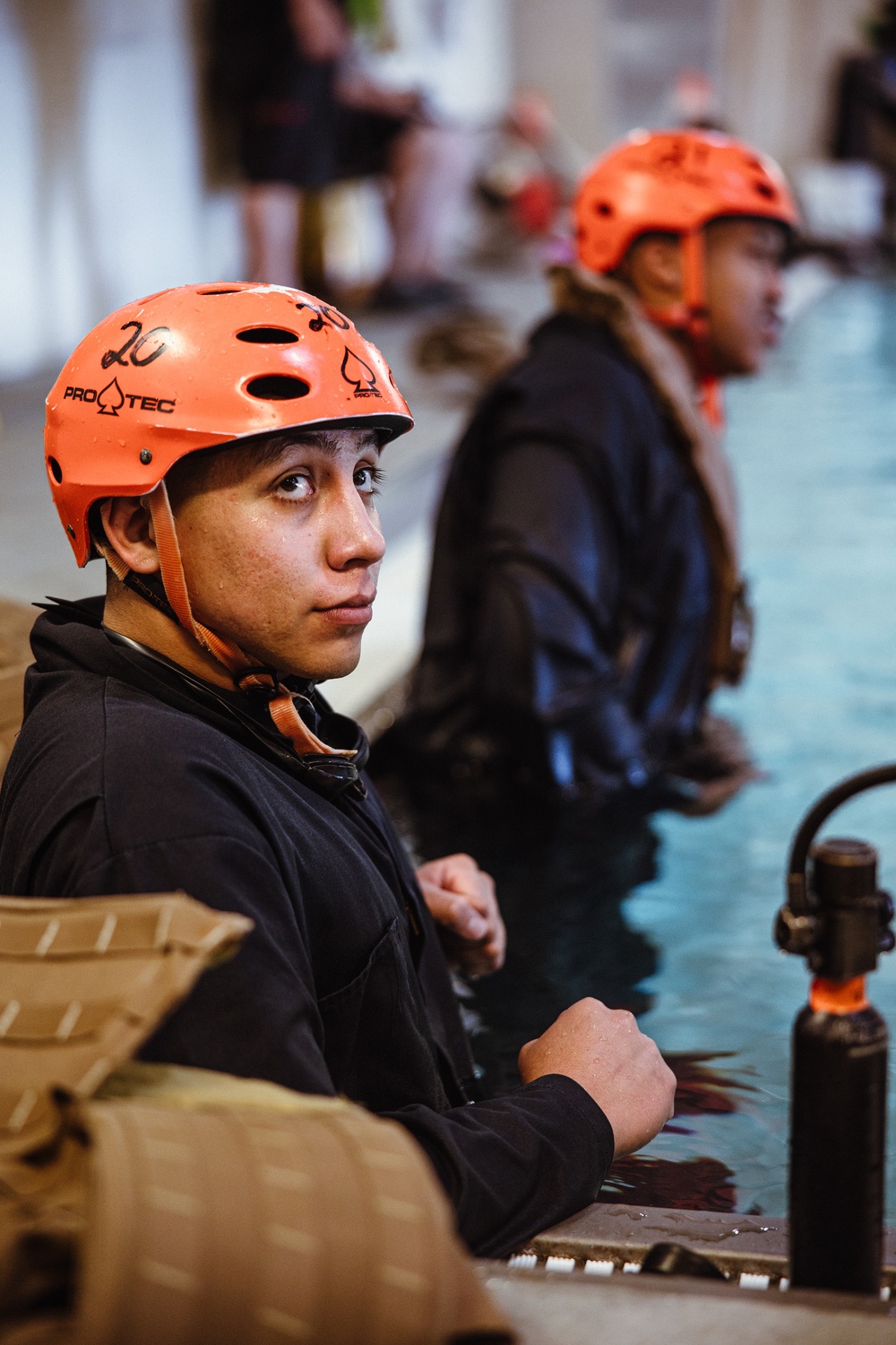 U.S. Marines with 26th Marine Expeditionary Unit conduct underwater egress training