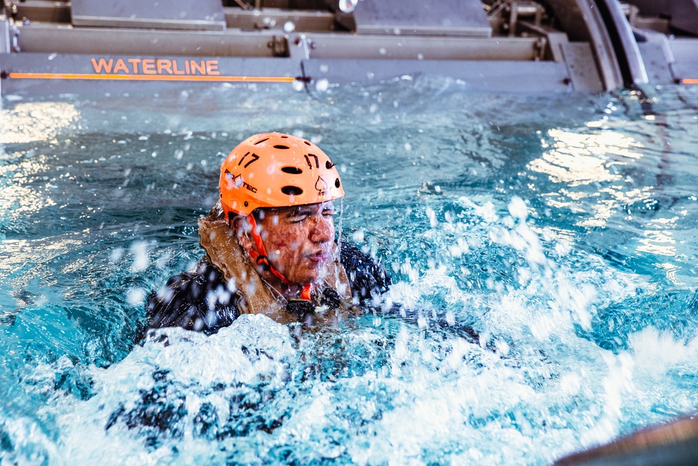 U.S. Marines with 26th Marine Expeditionary Unit conduct underwater egress training