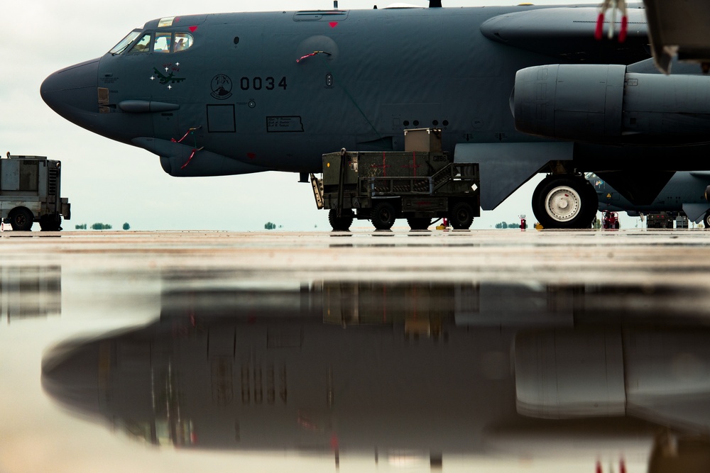 B-52H's on the Flightline After Rainfall