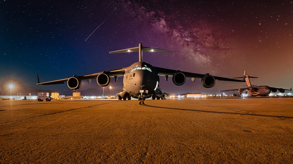 452D AMW C-17 Globemaster Night Shot - March Air Reserve Base