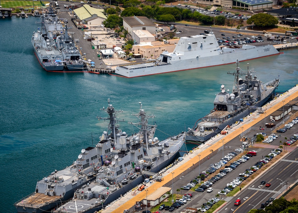 Multi-national ships moored at JBPHH during RIMPAC 2022