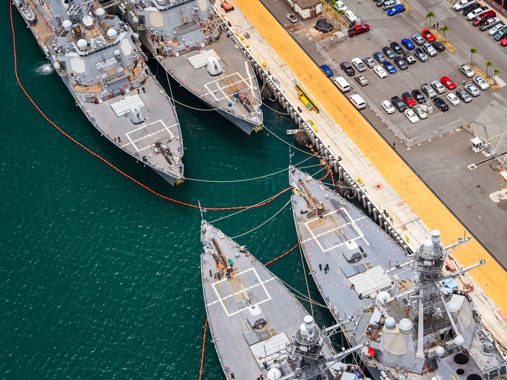 Multi-national ships moored at JBPHH during RIMPAC 2022
