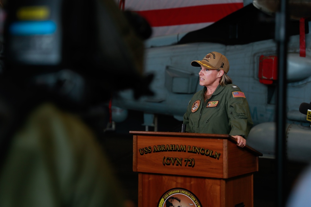 Abraham Lincoln holds a press conference with international news outlets during RIMPAC 2022
