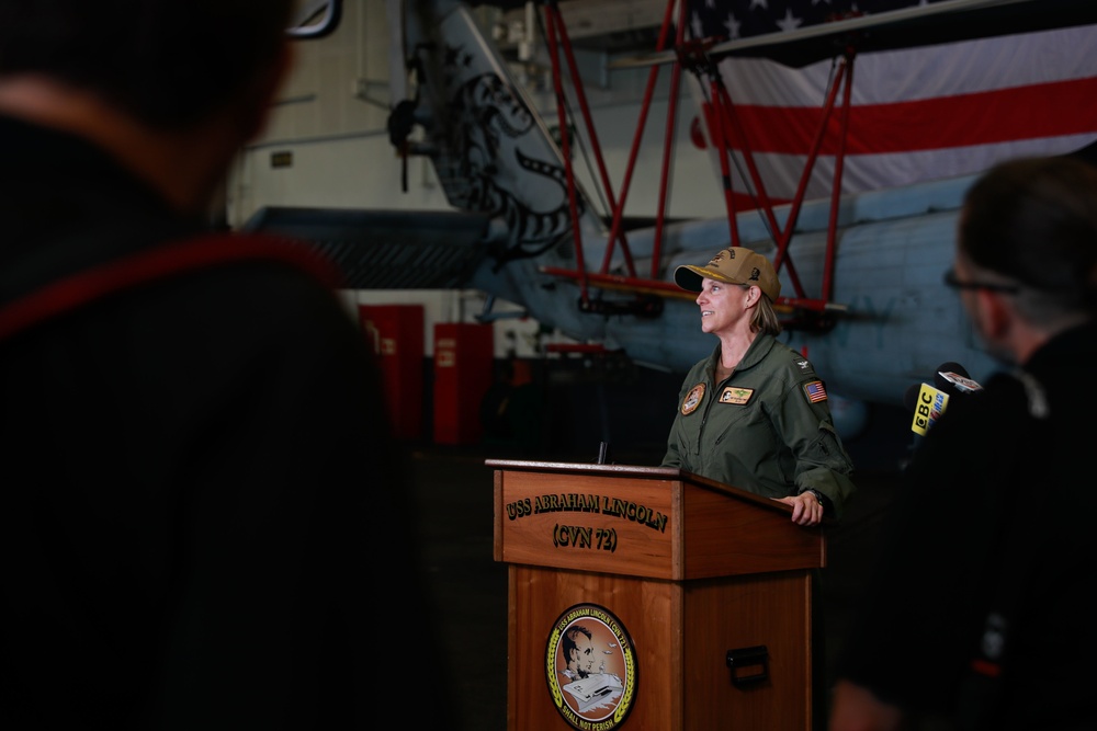 Abraham Lincoln holds a press conference with international news outlets during RIMPAC 2022